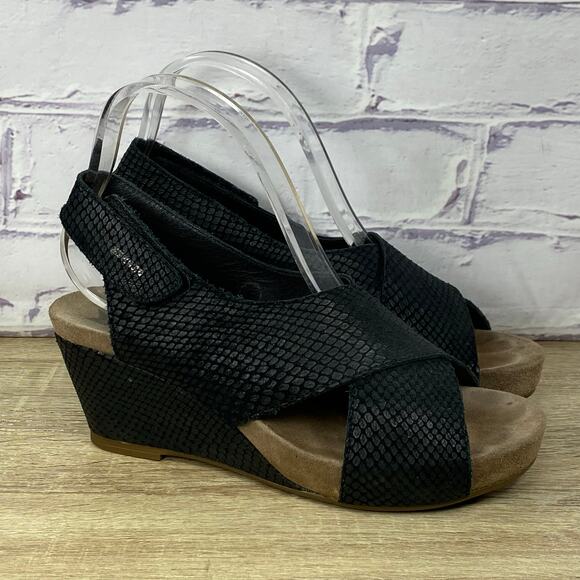 Mephisto Belina Black Slingback Wedge Sandals Women's EU 38 US 8 Leather Comfort - Picture 1 of 9